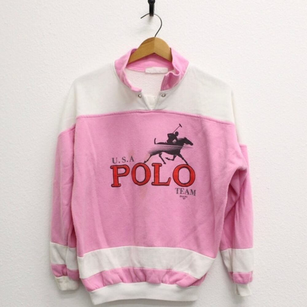 Vintage 80s USA Polo Team Pink Equestrian Sweatshirt Men’s Large